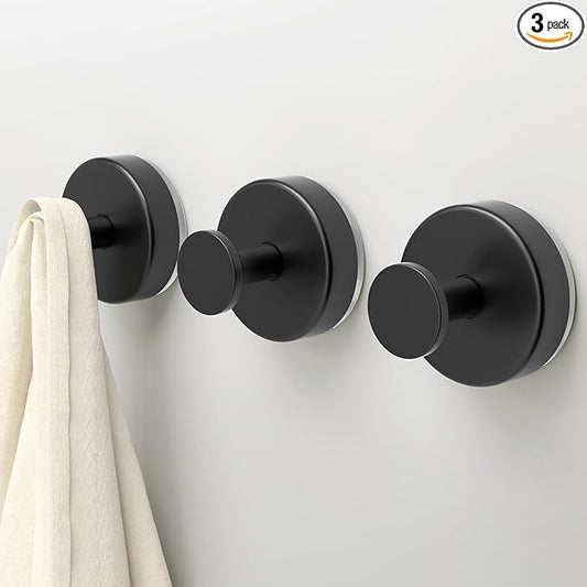 Deluwire Suction Cup Hooks for Shower,3 Packs Wall Mount Towel Holder,Removable Shower Towel Suction Hooks for Bathroom Wall,Kitchen,Glass,Mirror,Tile to Hang Robes,Loofah-Black