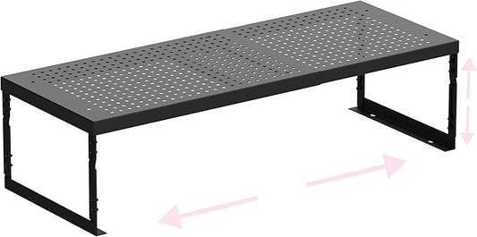 Stackable Expandable Metal Shelf Organizer - Adjustable Wire Storage Rack with Holes for Kitchen, Bathroom, Cabinet, Office - Space Saving, Durable & Sturdy Design（1PACK/Medium/Black
