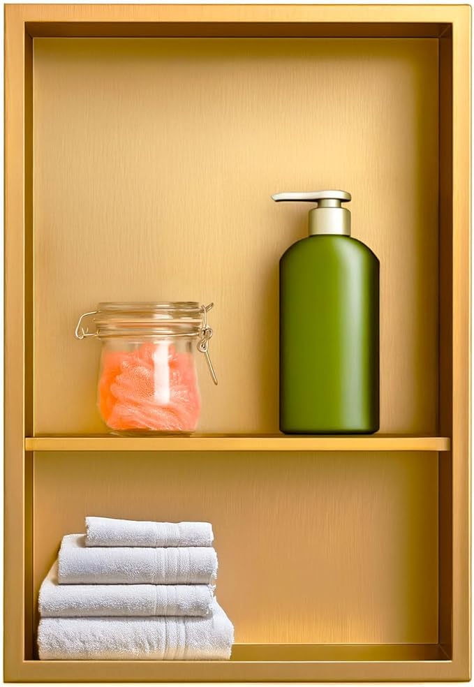 Shower Niche, Stainless Steel Elegant Bathroom Niche, No Tile Needed Recessed Shower Shelf Organizer for Storage