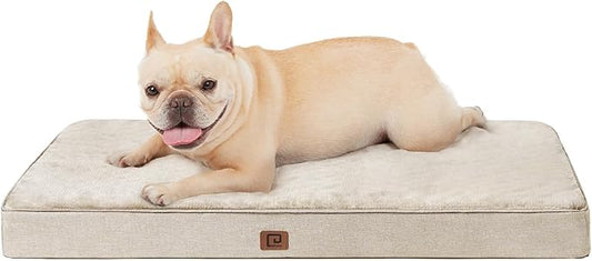 EHEYCIGA Memory Foam Dog Bed Orthopedic 30"x20"，Waterproof Pet Bed for Medium Dogs ，Washable Pet Mat with Removable Cover, Beige