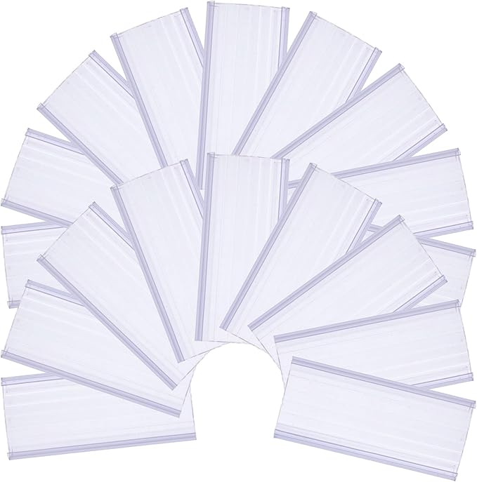 30pcs Clear Removable Label Clips for Wire Shelves and Storage Bins Plastic Tag Holders for Easy Organization Baskets Refrigerators and Pantry
