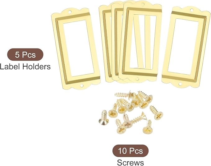 uxcell Metal Label Holders, 85x40mm 5pcs File Name Card Tag Label Holder Frame for Office Library Drawer Cabinet Shelves, Gold Tone