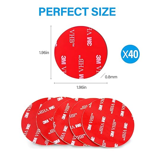 Round Double Sided Tape, Heavy Duty Mounting Tape 2in x 2in 40pcs, Double Sided Adhesive Pads, Removeable Foam Tape Strips for Automotive, Home, Office Decor