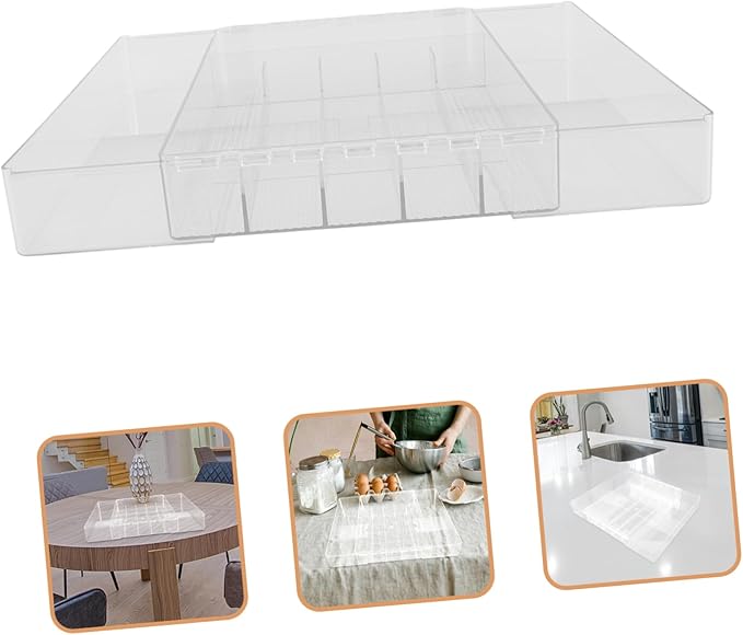 CHILDWEET Expandable Cutlery Tray Organizer Acrylic Silverware Storage for Kitchen Drawer Multi-compartment Utensil Holder