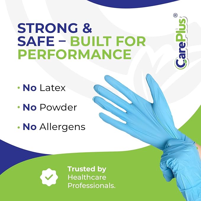 CARE PLUS Nitrile Gloves for Medical Use - Powder & Latex-Free - Black/Blue - S, M, L, XL - 100, 200, 1000