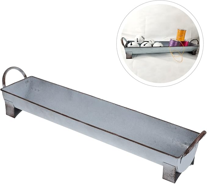 Long Storage Tray Minimalist Iron Organizer with Handles for Desktop Sundries Storage Container for Home Office Kitchen Bathroom