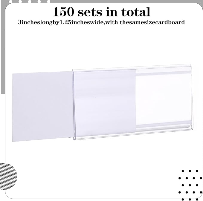 150 Pcs Wire Shelf Label Holder Wire Label Holder with Paper Insert Area 3"x1.25" Plastic Basket Compatible with 1-1/4 Inch Shelves Shelf Tags for Shelving