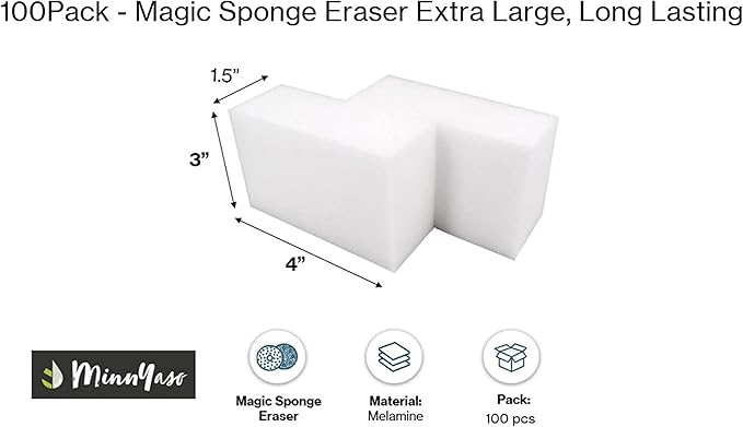 100 Pack Magic Sponge Eraser Extra Large Extra Thick Long Lasting, Premium Magic Erasing Sponges in Bulk- Multi Surface Power Eraser Cleaning Pads– Kitchen, Bathtub, Floor, Baseboard, Bathroom, Walls