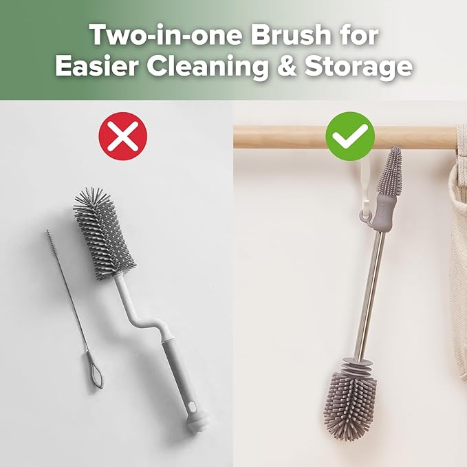 Silicone Cleaning Brush - Baby Bottle Brush Cleaner for Breast Pump,Nipple,Breast Milk Storage Bag - Food Grade Silicone - 1 Count - Grey