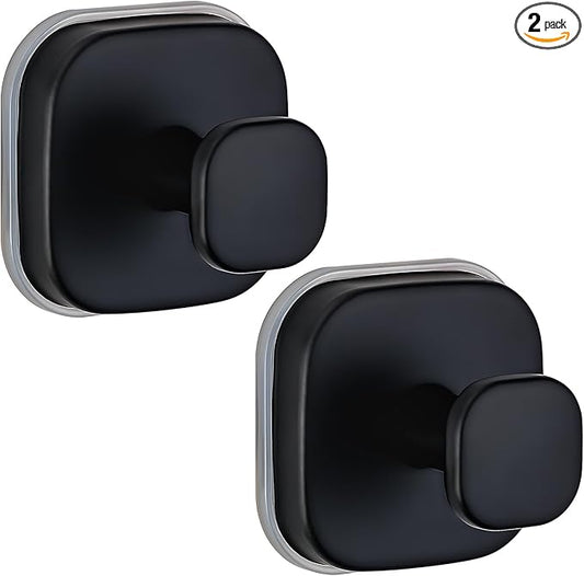 Suction Cup Hooks for Shower - Resuable Bathroom Hooks for Towels, Robes & Loofah - No-Drill Mounting on Kitchen,Walls,Metal,Glass,Mirrors,Tile & Smooth Non-Porous Surfaces (2, Matte Black)