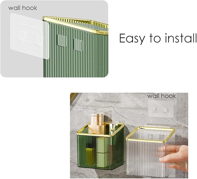 Adhesive Floating Wall Shelves – No Tools Needed for Installation | Perfect for Organizing Makeup, Toiletries & Home Accessories (Transparent_GoldenEdge)