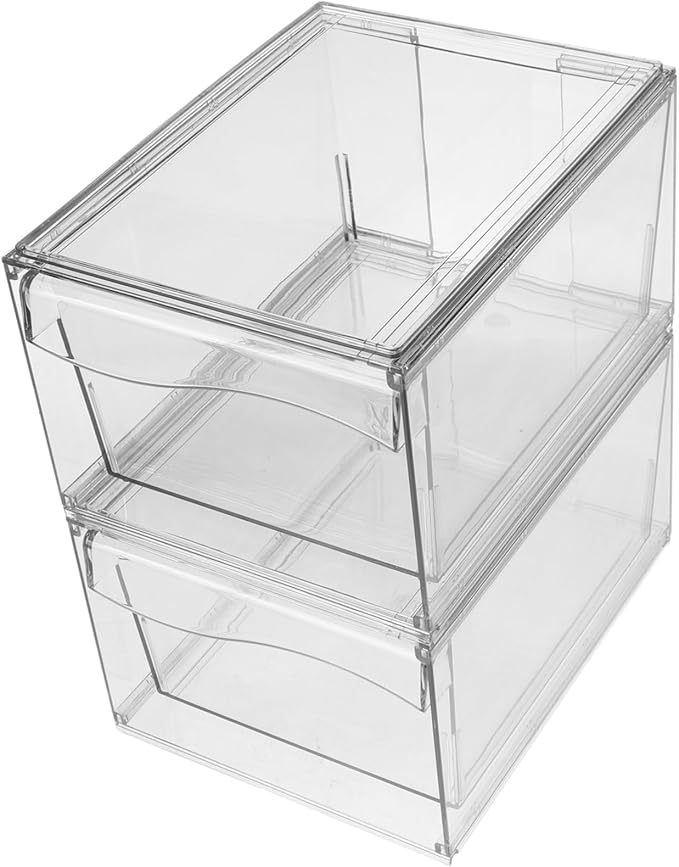 OUNONA 2pcs Stackable Makeup Organizer Removable Acrylic Cosmetic Storage Box for Efficient Desktop and Bathroom Organization