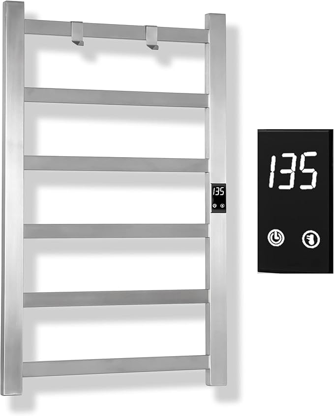 Electric Towel Warmer | Super Thin | with Timer & Temperature Multi-Level Adjustments | Hardwired & Plug-in | 6 Bar Brushed Finish