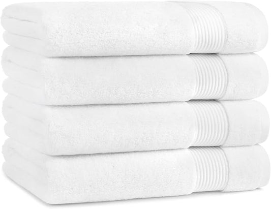 Arkwright Solid Bath Towels, Pack of 4, 100% Cotton 600 GSM Soft Absorbent Bathroom Towels for Hotel, Spa or Vacation Rental, 54 x 27 in, Dove White