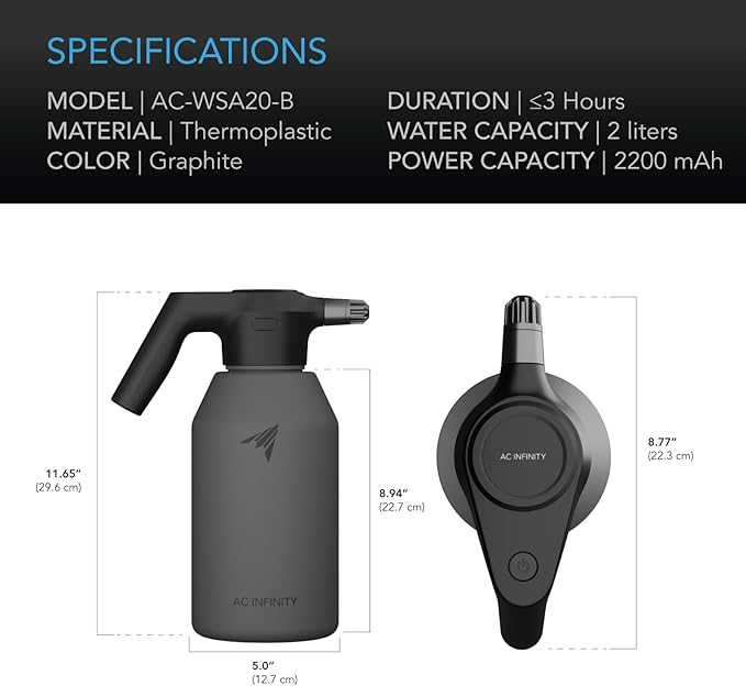 AC Infinity Automatic Sprayer & Humidity Dome Germination Kit Bundle — 2L USB Rechargeable Electric Spray Bottle with Adjustable Nozzle + Heavy-Duty 3mm Thick Dome with Seedling Tray & Vented Panels