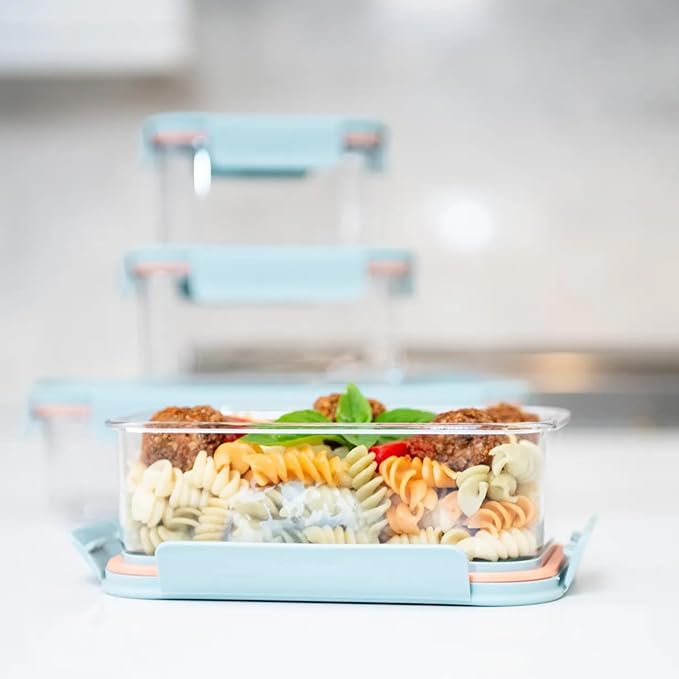 LocknLock LBF401RS5M Bisfree Modular Plus Food Storage Containers for Lunch, Meal Prep, Stackable, BPA-Free, Leakproof, Microwave, Dishwasher, Freezer-Safe, 10 Pieces, 5 Boxes and 5 Lids, Mint