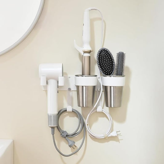 3-in-1 Hair Tool Organzier, Hair Hot Tools Wall Holder, Hair Dryer Curling Iron Holder with Cord Keeper, Hair Dryer Holder for Vanity Bathroom Powder Room
