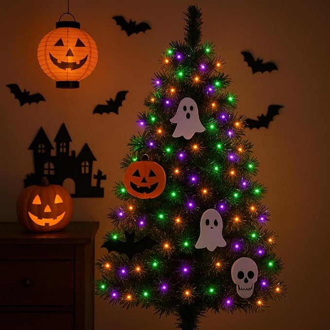 LAMPHOME Halloween String Lights - 21.6ft 100LED Orange Purple Green Mini Bulbs Lights, Halloween Lighting Decor for Outdoor&Indoor Use, Fairy Garden, Yard, Home, Party, Holiday Decoration