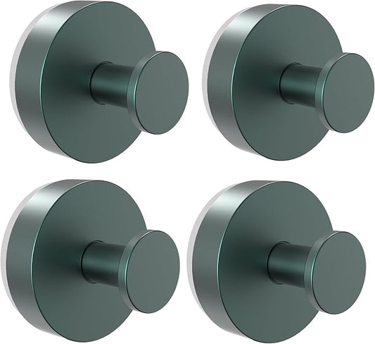 Vacuum Suction Cup Hooks for Shower 4 Pack, Heavy Duty Aluminum Alloy Towel Hooks for Bathroom Kitchen Glass Tile Mirror Wall No Drill Removable Robe Loofah Coat Suction Hooks Hanging-Green