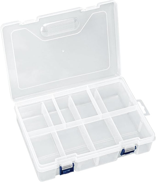 Large Bead Organizer Box, 8 Compartment Craft Storage Container with Removable Divider, Plastic Empty Case for Jewelry Rhinestone Charms Crystal Press On Fake Nail, Hair Stuff Small Accessory