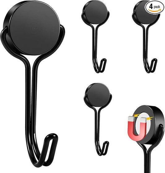 Magnetic Hooks, Heavy Duty 304 Stainless Steel Magnet Hooks for Cruise Refrigerator Grill,Strong Magnets with Hooks for Home Kitchen, Garage Key Holder,4pack （Black,1.1in-1 22Lbs）