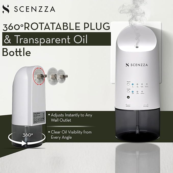 Plug in Waterless Essential Oil Diffuser for Wall Outlet, Portable Wall Diffuser Aromatherapy Device, Light Sensing & Long Lasting Fragrance, Perfect for Home, Office, & Spa, 160ml, White