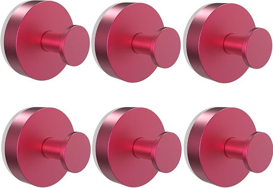 Vacuum Suction Cup Hooks for Shower 6 Pack, Heavy Duty Aluminum Alloy Towel Hooks for Bathroom Kitchen Glass Tile Mirror Wall No Drill Removable Robe Loofah Coat Suction Hooks Hanging-Red