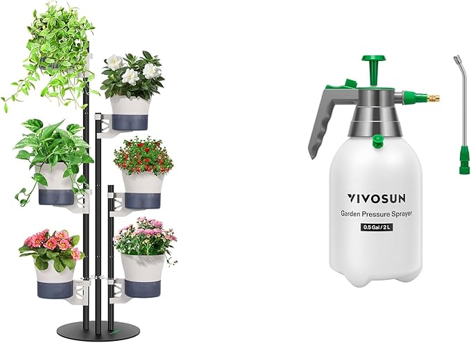 Metal Plant Stand and 0.5Gal Handheld Garden Sprayer, 2L Pump Sprayer, 68 Oz Water Spray Bottle with Safety Valve, Adjustable Nozzle