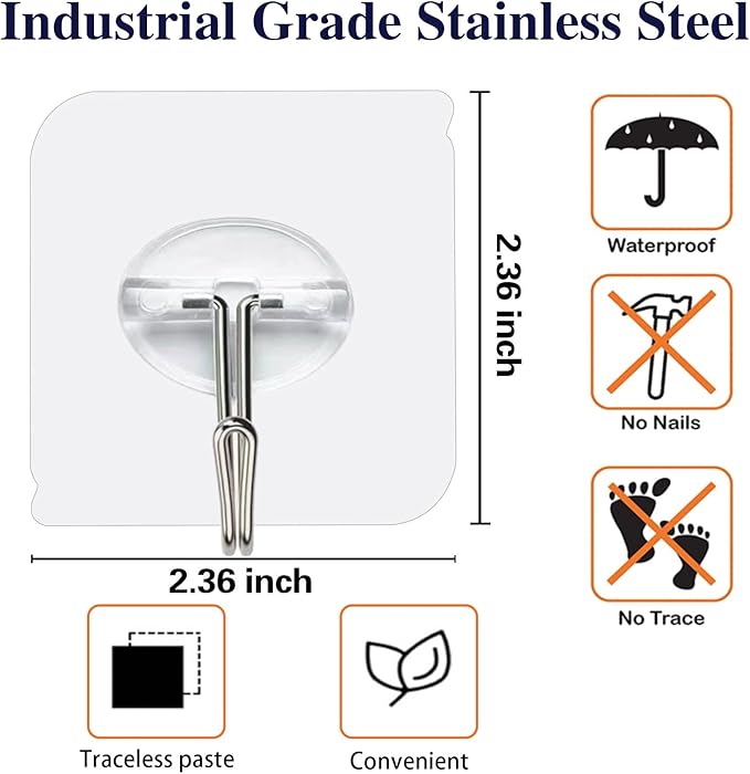 Heavy-Duty Adhesive Wall Hooks — No Drilling, Holds 24lb (150 Pack)