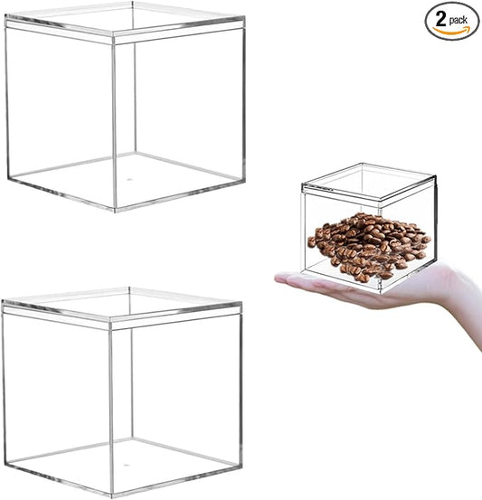 KissYou Acrylic Box with Lid 2 Pieces Clear Square Cube Jewelry Storage Box Small Plastic Containers for Weddings, Candies & Accessories