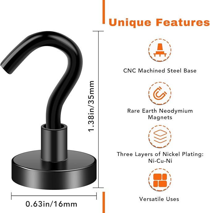 E BAVITE Magnetic Hooks,30Lb Magnetic Hooks Heavy Duty with Epoxy Coating, Magnet Cruise Hook for Hanging, Cruise, Grill, Towel, Home, Kitchen, Workplace, Office and Garage - 28 Pack（Black）