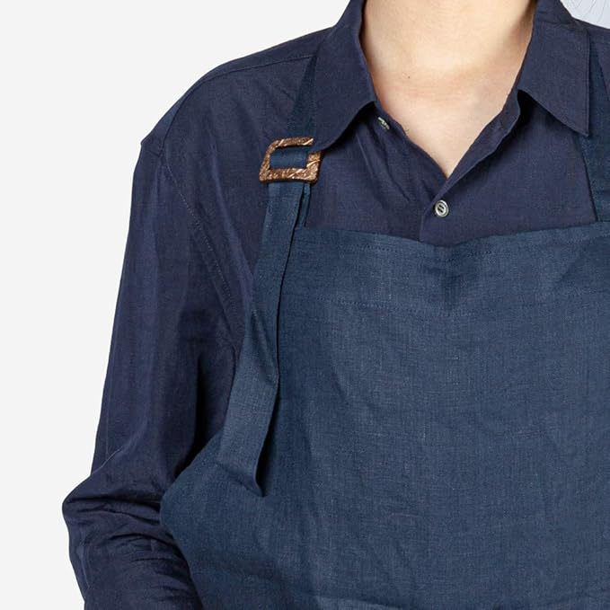 ATLINIA 100% Linen Apron with Buttons Adjustable Bib Apron with Pockets Linen Half Apron Bistro Apron