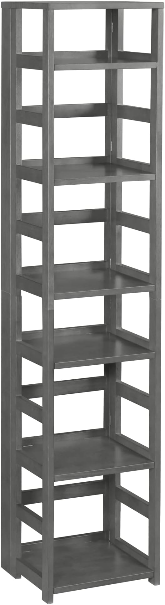 Niche Flip Flop 67 Inch Folding 6-Shelf Square Bookcase, No Tools Assembly, Sturdy Solid Wood, Easy Setup, Space-Saving Bookshelf for Home, Office, Dorm, Living Room, Bedroom, Grey Finish