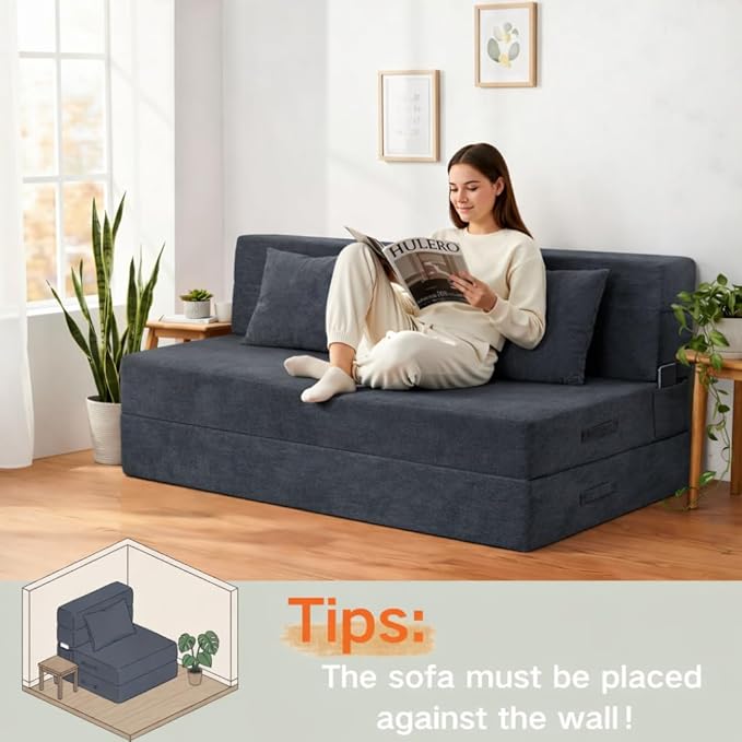 Folding Sofa Bed, 4 in 1 Convertible Sleeper Chair with Pillow, Queen Memory Foam Fold Out Chair Bed, Modern Floor Futon Sofa Couch Mattress for Living Room/Guest/Apartment, Dark Grey