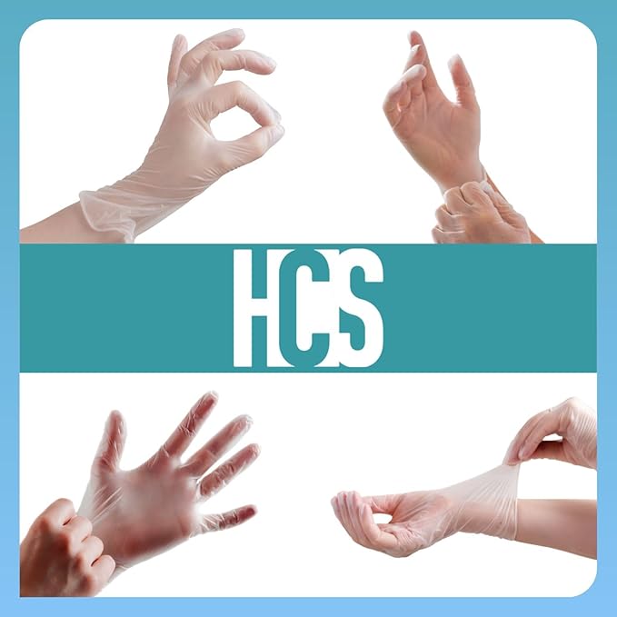 HCS Clear Vinyl Gloves - Disposable, Latex-Free, Powder-Free - Vinyl Disposable Gloves, Cooking, Food Prep, Cleaning, Exam