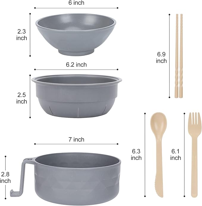 Microwave Ramen Cooker,Ramen Bowl With Chopsticks and Spoon,For Office College Dorm Room Essentials Instant Lunch Ideal for Shin and Buldak Noodle On The Go, Dishwasher-Safe,BPA-Free. (gray)