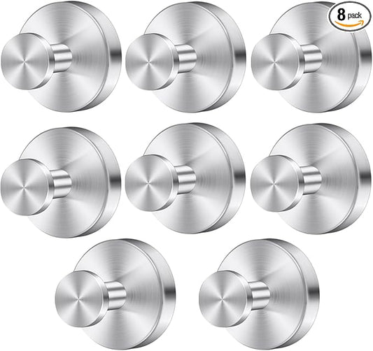 Silver Waterproof Suction Cup Hooks, 8-Pack Heavy Duty Stainless Steel No Drill Shower Hooks for Hanging Towels, Robes, Loofahs, Holder Holds Strong on Tile, Glass, Mirror, Wall, Bathroom Door