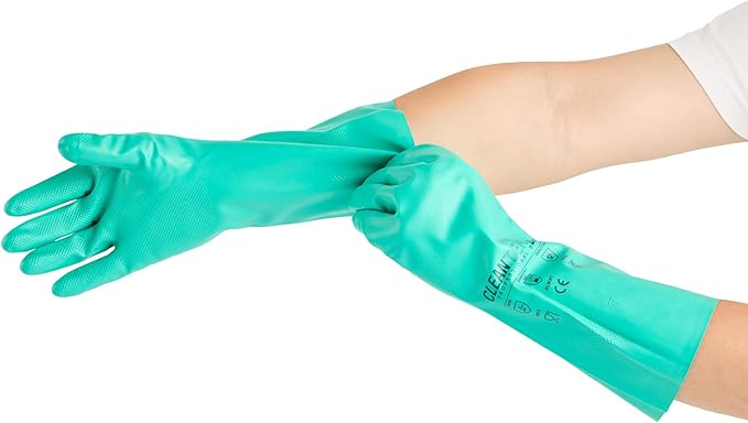 Green Cleaning Gloves 10 Pairs 15 Mil Thick Extra Large Heavy-Duty Nitrile Gloves With Long Cuff No-Latex Flock Lining For Use In Hospitals, Commercial Kitchens and Households