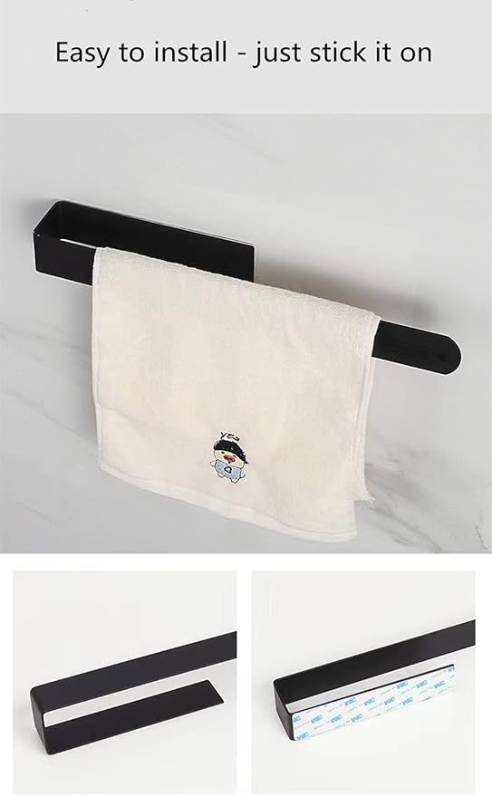 szhdxsy Towel Holder SUS 304 Stainless Steel Towel Rod, Self Adhesive Towel Holder Towel Rod Towel Rack for Bathroom,Kitchen (Black 14in)