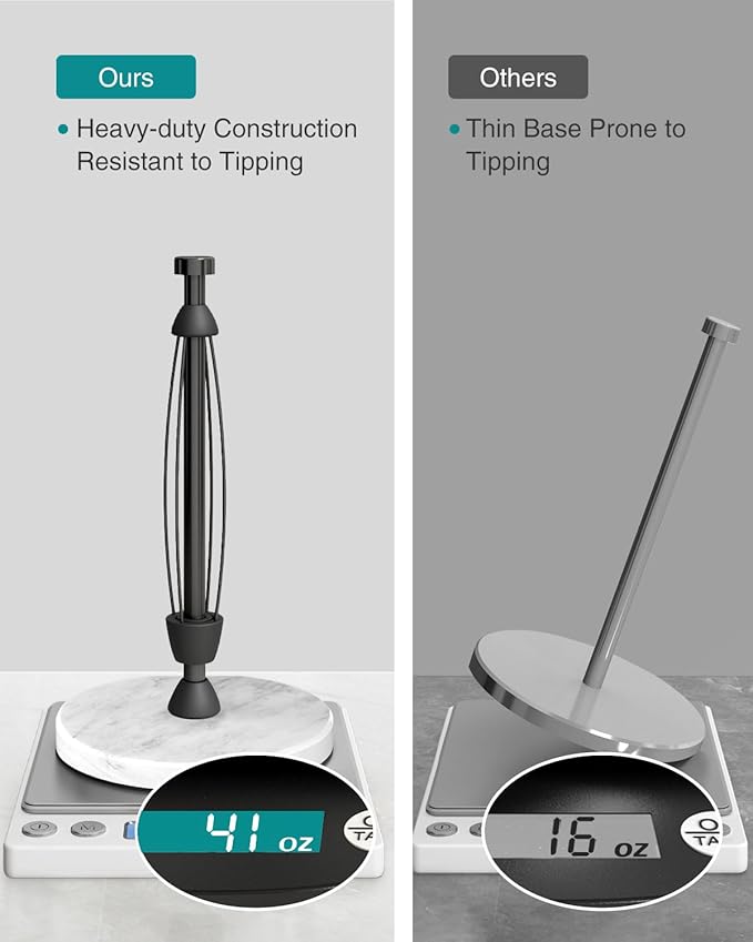 Marble Paper Towel Holder Countertop, Stainless Steel, One-Handed Tear, Freestanding Paper Towel Stand Rack with Ratchet Mechanism for Kitchen Toilet Bathroom Essentials Decor Accessories, Black