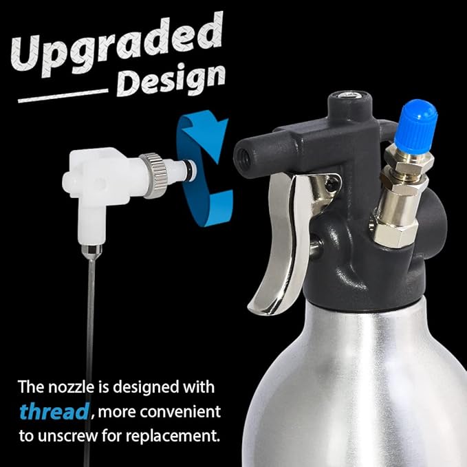 FIRSTINFO Patented 620c.c. (21 US fl. oz) Aluminum Aerosol Refillable Fluid Oil Pressure Storage Sprayer Can + 3pcs 2-Way Nozzles for Jet Straight Stream & Mist Spraying Kit