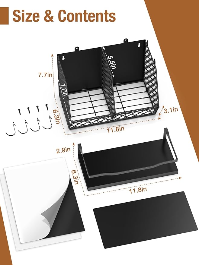 3-in-1 Magnetic Fruit & Vegetable Basket with Spice Rack Shelf for Fridge - Wall Mount Countertop Kitchen Wire Storage Organizer for Produce Potato Onion, Kitchen Essentials and Decor, Black