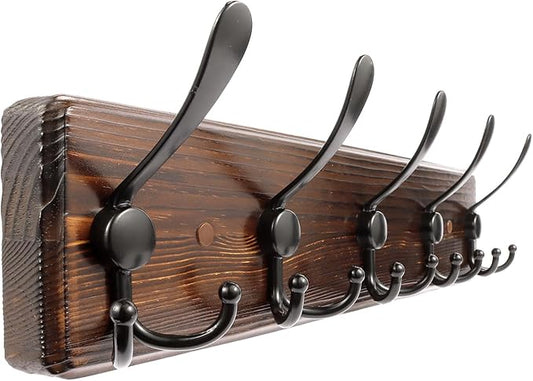 Coat Rack Wall Mount 16.8'' Rustic Hat Rack with 5 Triple Hooks Coat Hooks Wall Mount Farmhouse Wall Hooks for Hanging Coat, Bags, Towels