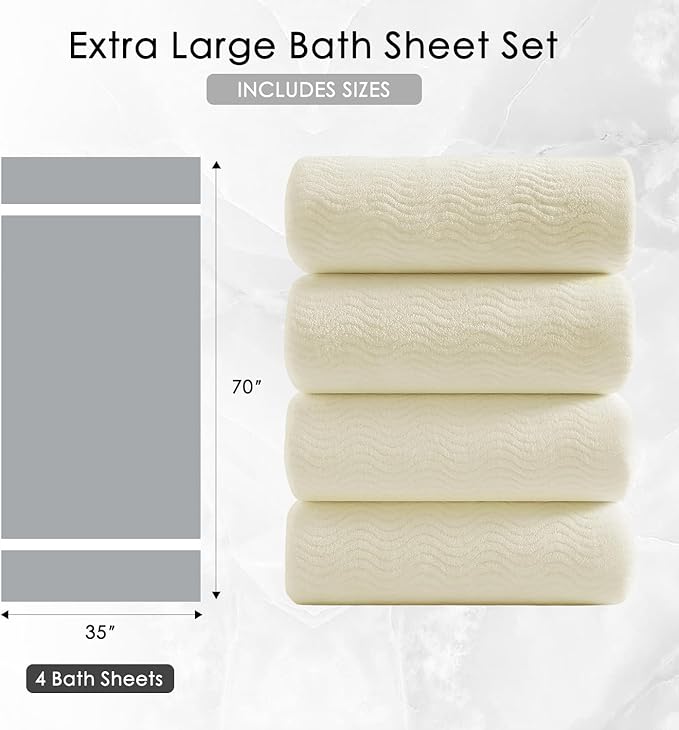 4 Piece Extra Large Bath Towel 35"x70" Oversized Bath Sheet Bath Towel Set for Bathroom Ultra Soft Cozy Highly Absorbent Quick Dry Bathroom Towel for Spa Gym Hotel,Shower Towel for Daily Use,Cream