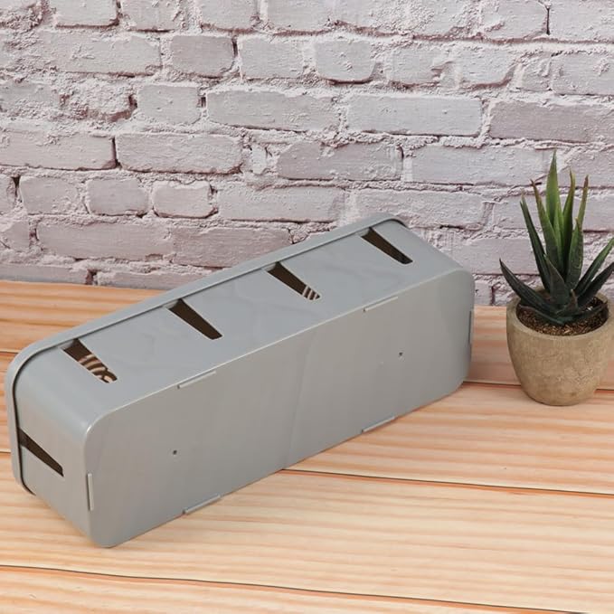 Cabilock Power Cord Storage Box Small Gray Cable Organizer Box with Cover for Desk and Home Electronics Cord Management
