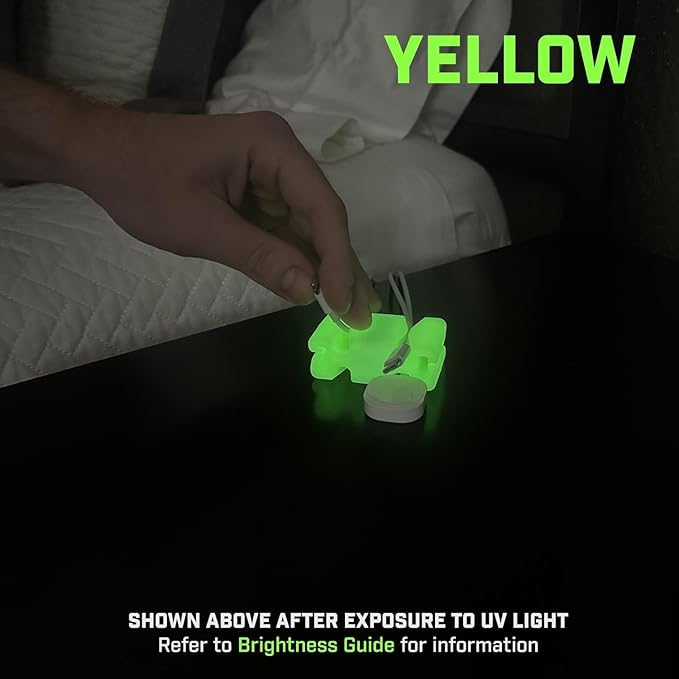 GlowBrick Stocking Stuffers for Adults Cord Management Weighted Cord Holder Cable Wrap Phone Stand - Glow-in-The-Dark Gadget Organizer for Nightstand. Gift for Men, Silicone. 6pk Glowing Yellow