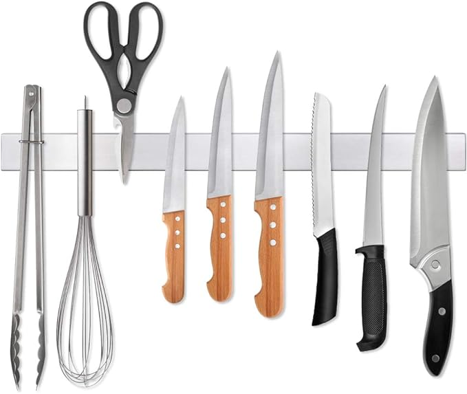 Ninonly 16 Inch Magnetic Knife Strip, Premium Stainless Steel Wall Mounted Kitchen Knives Bar,Space-Saving Powerful No Drilling Magnetic Knife Rack for Home Kitchen Utensil Holder & Tool Holder