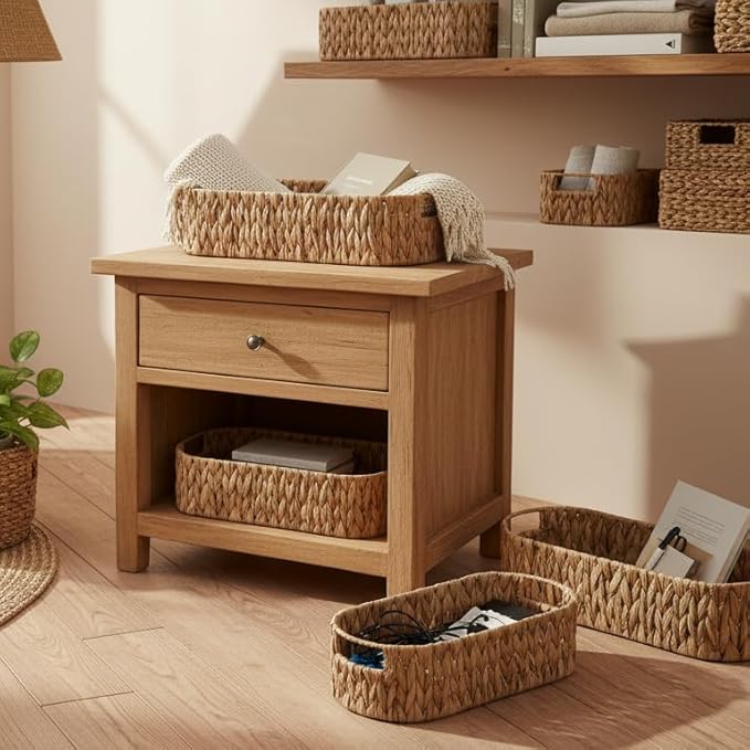 Toilet Paper Storage, Basket with Handles, Bathroom Decor, Wicker Basket, Storage Basket for Organizing, Empty Gift Basket, Shelves, Back of Toilet Basket (14.2" × 6.3" × 3.9")