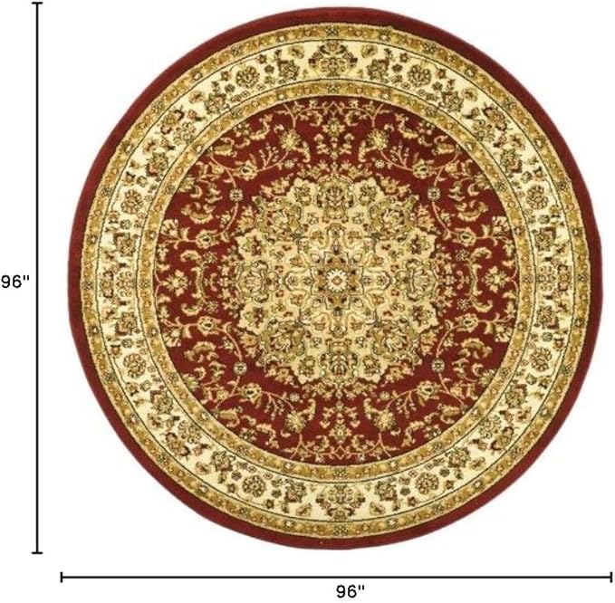 SAFAVIEH Lyndhurst Collection 8' Round Red / Ivory LNH222B Traditional Oriental Medallion Non-Shedding Dining Room Entryway Foyer Living Room Bedroom Area Rug
