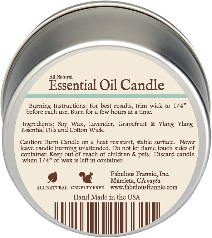 Fabulous Frannie De-Stress Aromatherapy All-Natural Soy Candles Cotton Wick High Pure Essential Oil Scent 40 Hours Burn Time Gift for Women & Men 6 Ounce (Pack of 1)